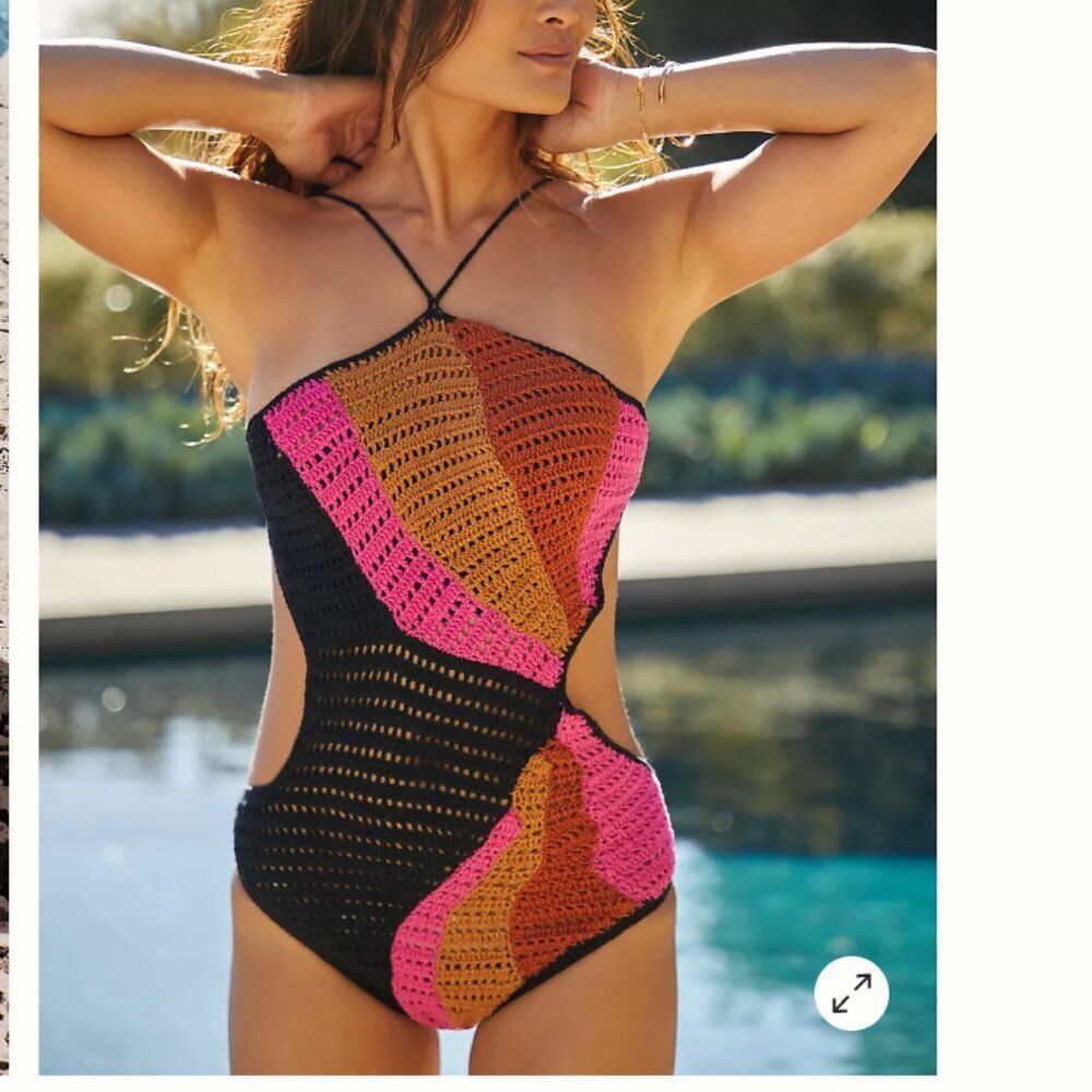 Anthropologie Sau crotchet Halter One-Piece Swimsuit